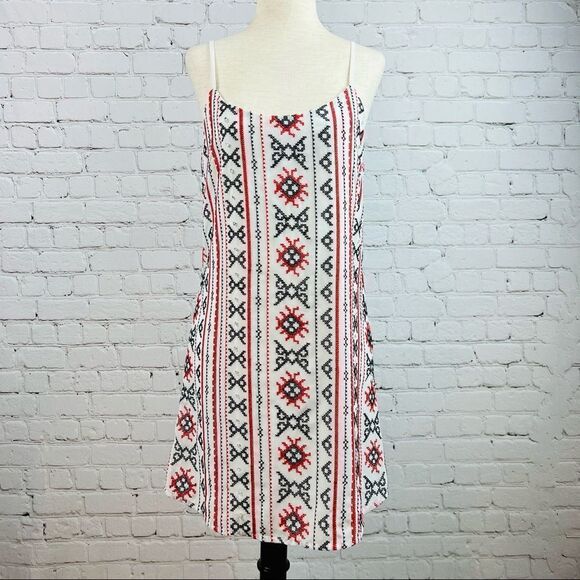 Sam Edelman Embroidered Cross-stitch Slip Dress Red/Black/White Sequin - Picture 2 of 11